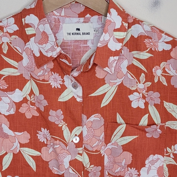 The Normal Brand | Orange Tropical Floral Cropped Button Front Shirt Size XS - Picture 3 of 8